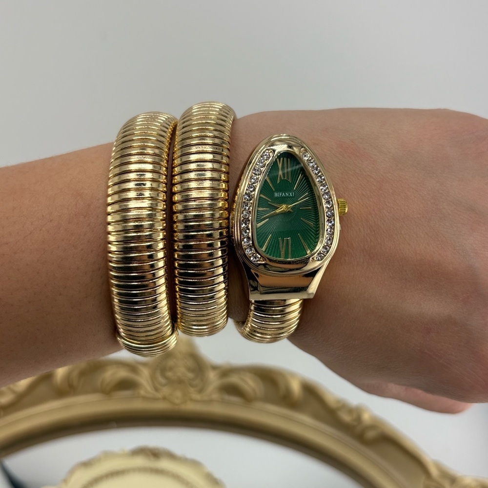 Serpenti Style Wrap Watch – Gold Tone | Green Dial - Picture 8 of 8